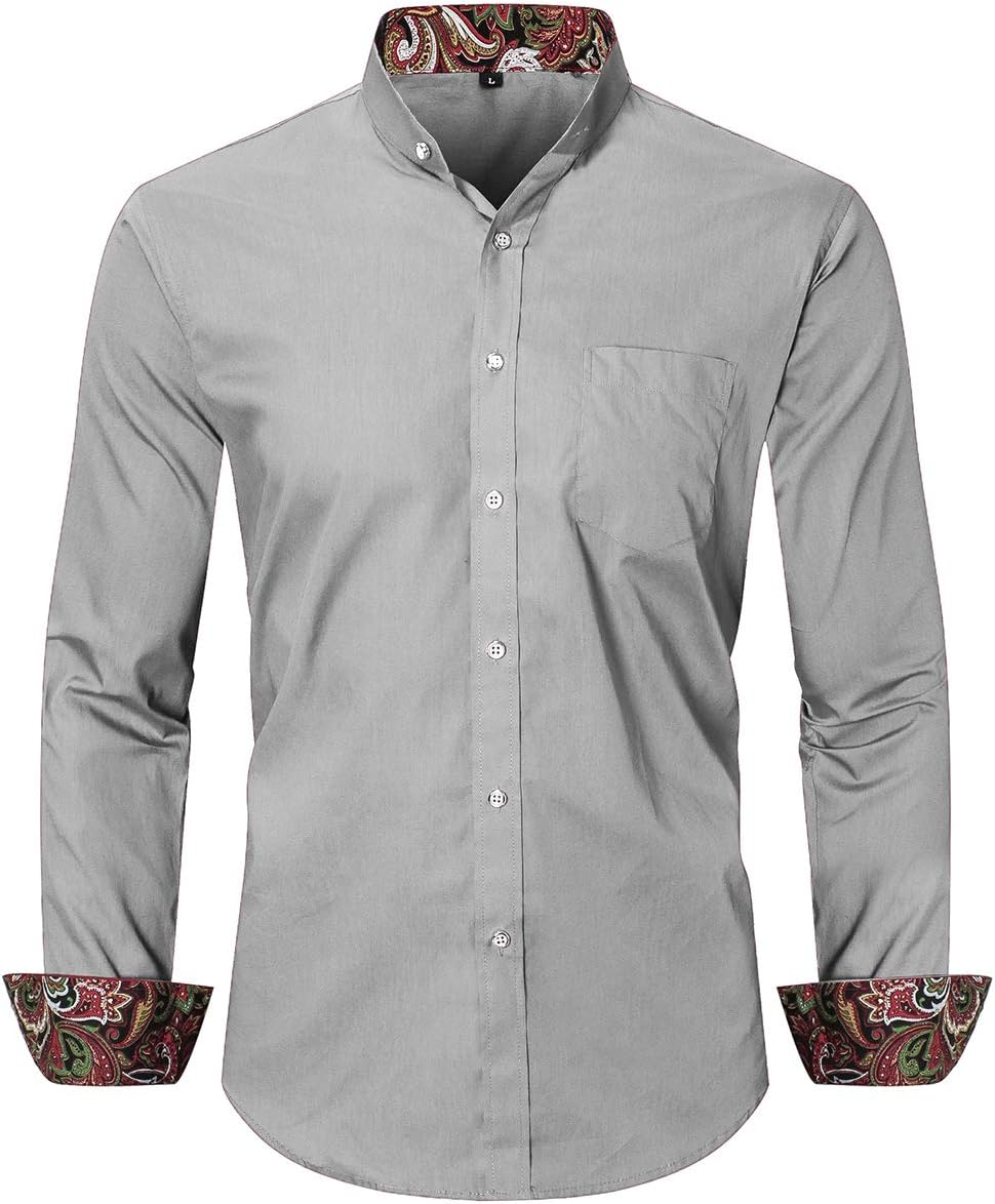 PARKLEES Menʼs Hipster Urban Design Regular Fit Long Sleeve Casual Business Button Up Dress Shirts